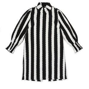 Buru Long sleeve mod striped dress black white size Large NWT